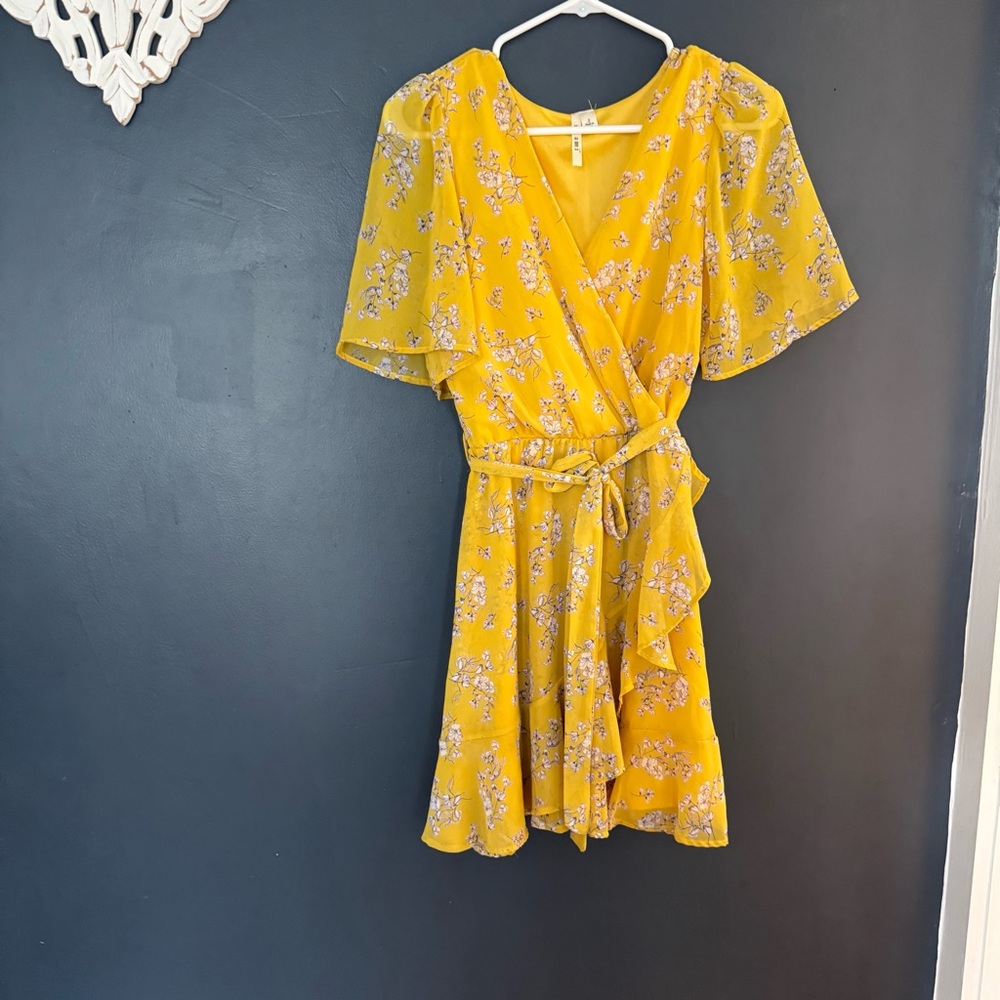 Miami Yellow Flutter Sleeve Wrap Sundress